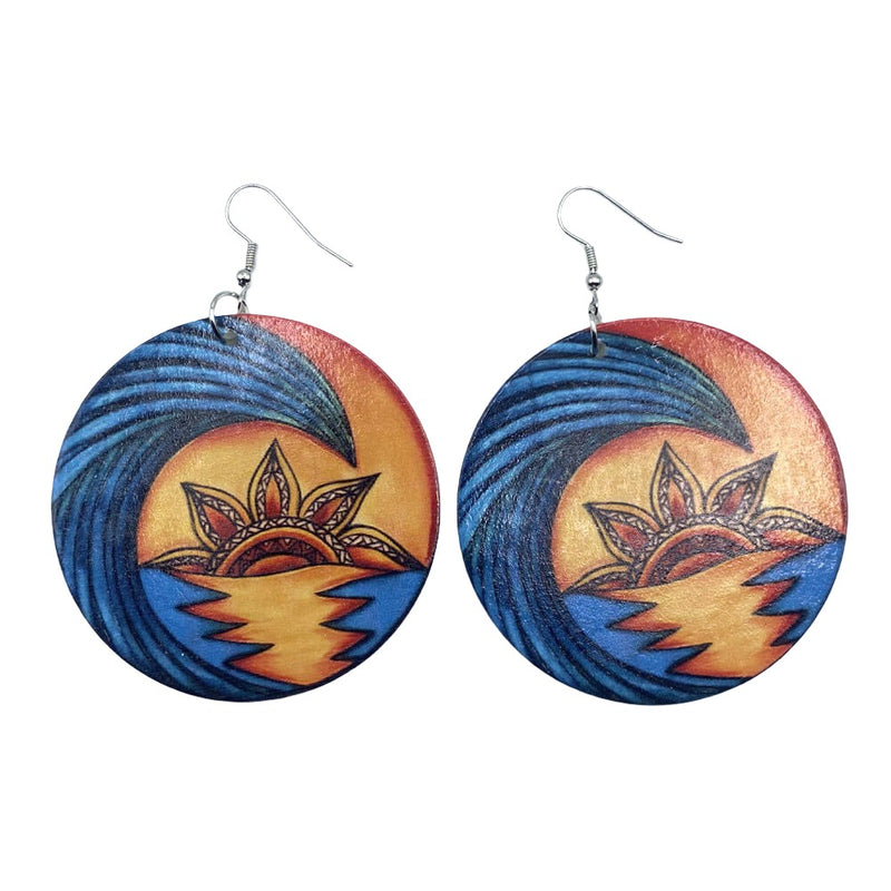 wooden afrcian sunset earrings