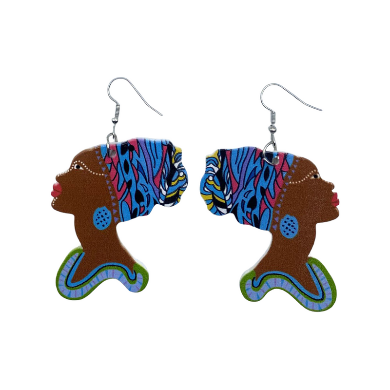 African Queen Wooden Silhouette Earrings