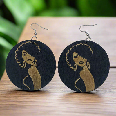 african engraved wooden earrings