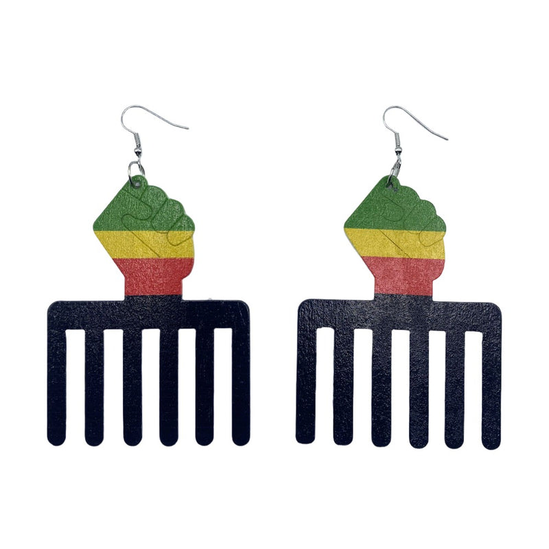 afro comb wooden earrings