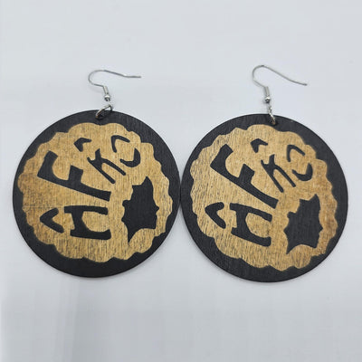 wooden afro earrings