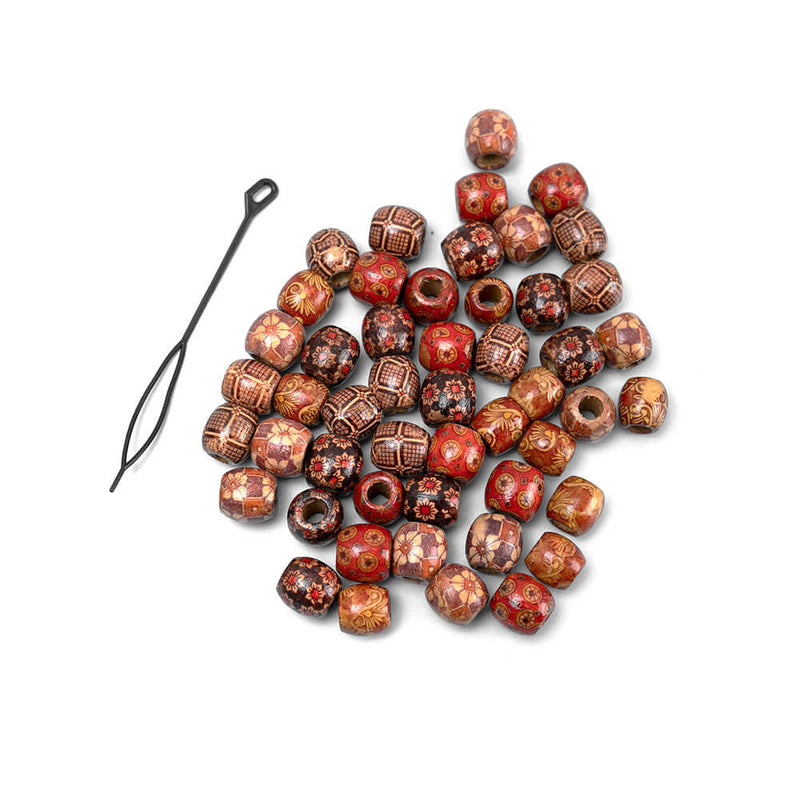 Tribal Patterned Mixed Wooden Beads